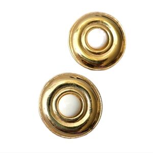 Vintage Gold Tone White Circle Clip On Statement Earrings Costume Jewelry